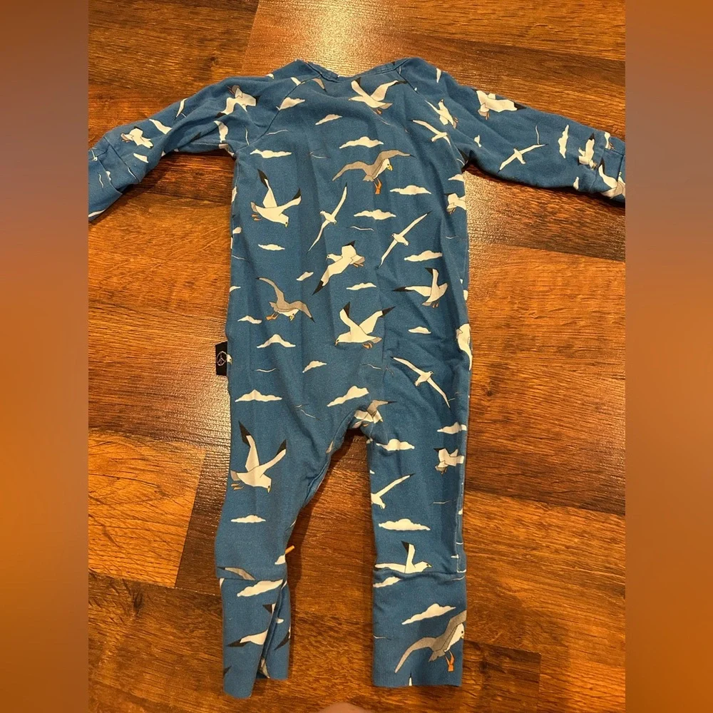 Kip & Co Organic Long Sleeve Zip Romper Size 3-6 Months Seagulls Blue
